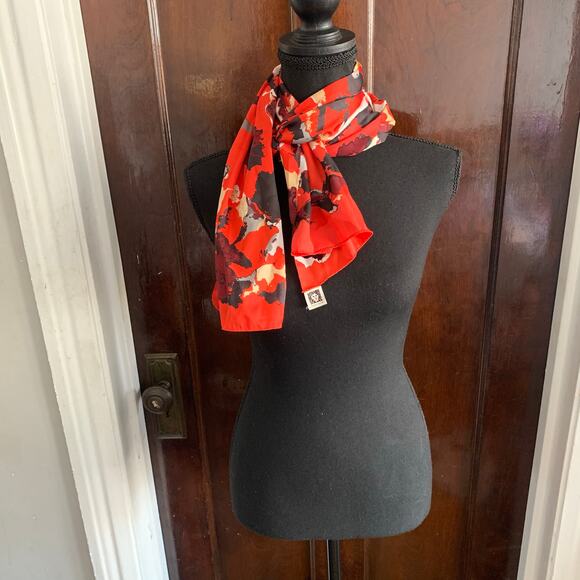 Designer Anne Klein Polyester Oblong Fashion Scarf RED Dappling Splotches - Picture 2 of 7